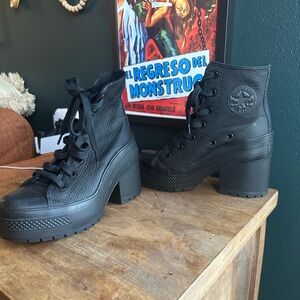 70 de luxe black leather stacked heel Converse 5.5